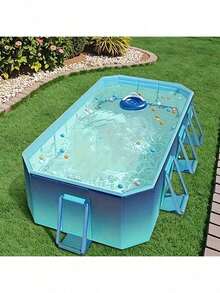Foldable Rectangular Family Swimming Pool, Large Inflatable-Free Above Ground Pool With Sturdy Ladder, Durable Outdoor Backyard Pool For Kids Adults Pets, Summer Water Fun Party - C - View 7