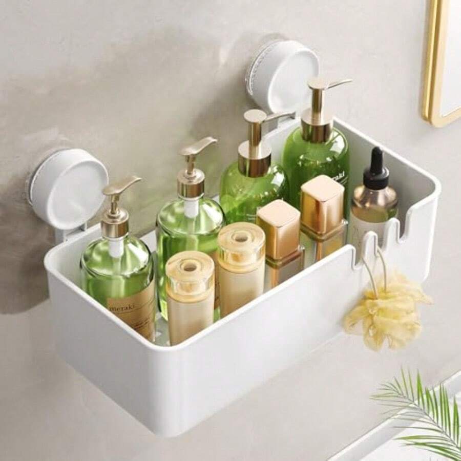 Luxear Repisas Baño Organizador Ducha con Ventosa Extraíble Soporta 10 kg Estantes Sin Perforación Soporte Potente Cesta Almacenaje Montaje en Pared Uso en Baño/Cocina/Hoteles - Blanco - Ver 1