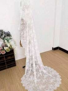1pc Handmade Vintage Lace Veil, Perfect Bridal Accessory For Wedding Dress, Party & Photo Shoot - White - View 3
