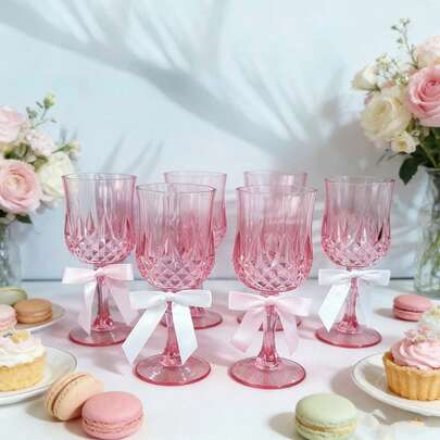 Pink Cocktail Glass / Champagne Glass / Reusable Plastic Goblet, Suitable For Family Kitchen Baking, Kitchen Tools, Birthday Parties, Weddings, Anniversary Celebrations, Mother's Day, Gatherings, And Party Buffets - Essential Cups For All Occasions.