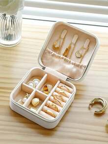 1pc Women's Travel Jewelry Box, Gift For Her, Mini Jewelry Storage Box With Mirror For Necklaces And Earrings, Pink Travel Essential, Women's Holiday Gift, Suitable For Vacation, Beach, Bathroom, Bedroom, Large Capacity - Multicolor - View 10