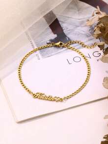 Vòng chân bằng thép không gỉ khắc tên cá nhân, mặt dây chuyền khắc tên theo yêu cầu, quà tặng cho bạn gái. - Cát vàng - Xem 6