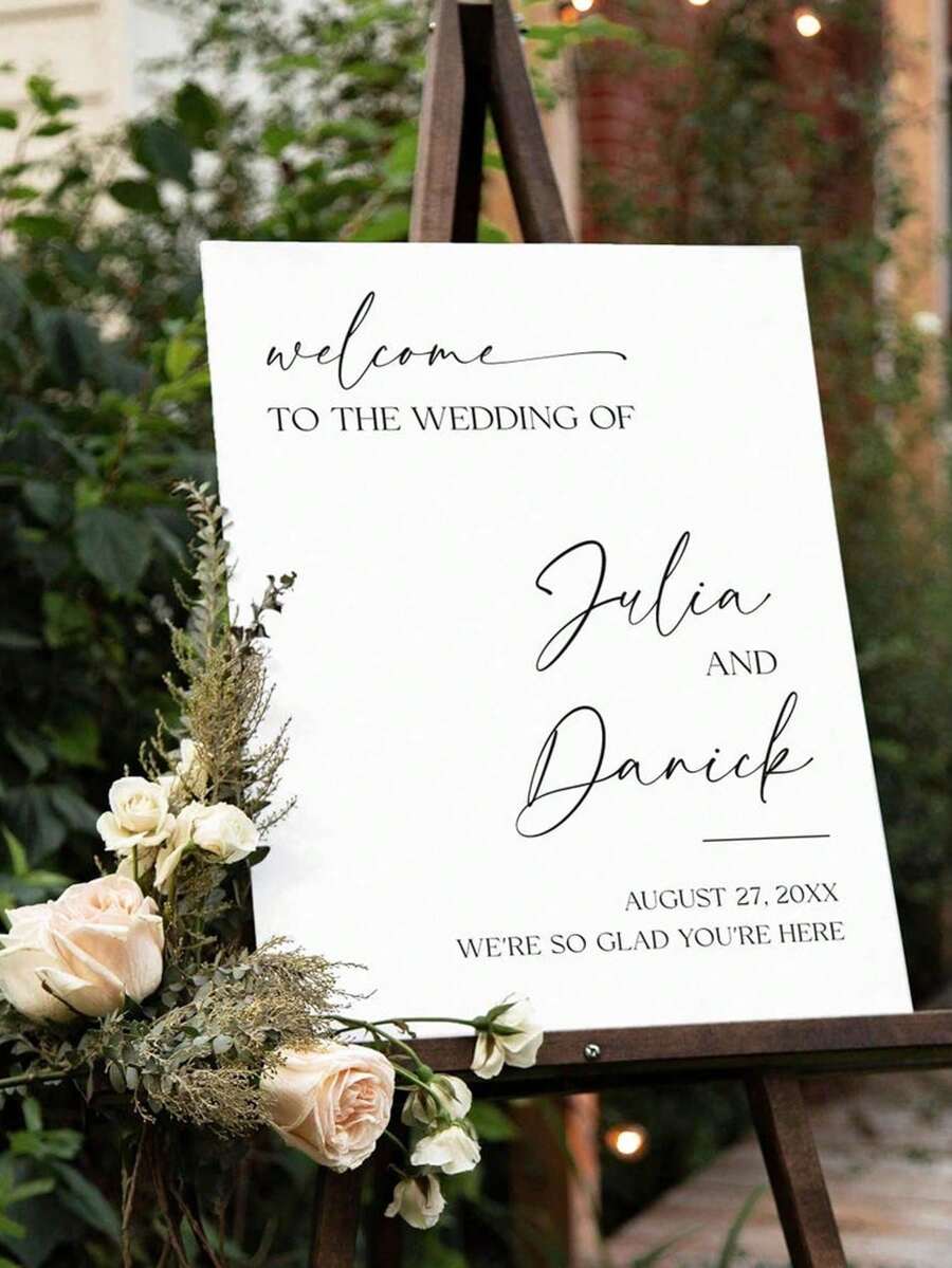 1pc Customized Wedding Welcome Sign, Engagement Welcome Sign, Party Decor Sign, Available In Multiple Sizes, Personalized Wedding Reception Sign, Customized Bride & Groom Photo Prop, Cute, Modern, Customized, Unique, Personalized, Ideal Gift For Him, Ideal Gift For Friends, Suitable For Anniversary, Birthday, Housewarming, Graduation, Applicable For Kitchen, Dining Room, Bedroom, Office, Living Room, Home, Garden, Tea Room, Printed Graphics - Multicolor - View 1