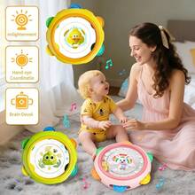 可爱动物手鼓玩具套装 - 婴儿振动手鼓3种款式（兔子、鸭子、恐龙），双手摇铃感官玩具 - 适合开学、复活节、感恩节、万圣节、圣诞节、新年、儿童节、生日等节日作为礼物 - 彩色 - 查看 2