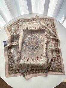 1pc 70*70cm Square Silk Scarf, Women's Satin Printed Headscarf, Neckerchief, Headband, Fashion Ladies Shawl, Scarf GE0R - 杏色 - 查看 4