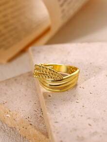 1 Pc Minimalist Line Wide Ring For Women Gold Color Stainless Steel Geometric Ring Birthday Party Jewelry Gift - Multicolor 2 - View 15