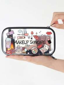 New Skincare Stuff Pattern Transparent Hard Zipper Protective Case,PVC Travel Organizer Pouch With Zipper Closure - Lightweight Fade-Resistant Makeup & Toiletry Bag,Hard Plastic Zipper Bag - Multicolor - View 2