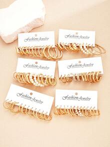 17KM （随机纸板颜色）24/48/60/96件装女士耳环套装，时尚优雅复古朋克金属几何编织仿珍珠耳环，适合情侣、姐妹、度假、约会、日常、派对、婚礼，也是送给朋友和女友的礼物。 - 金黃色 - 查看 4