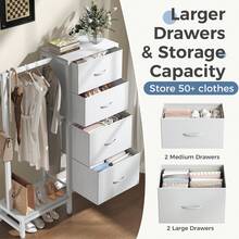 4-In-1 Storage Dresser With 4 Drawers & Hanging Rack,Sturdy Closet Organizer For Bedroom,White - White - View 4