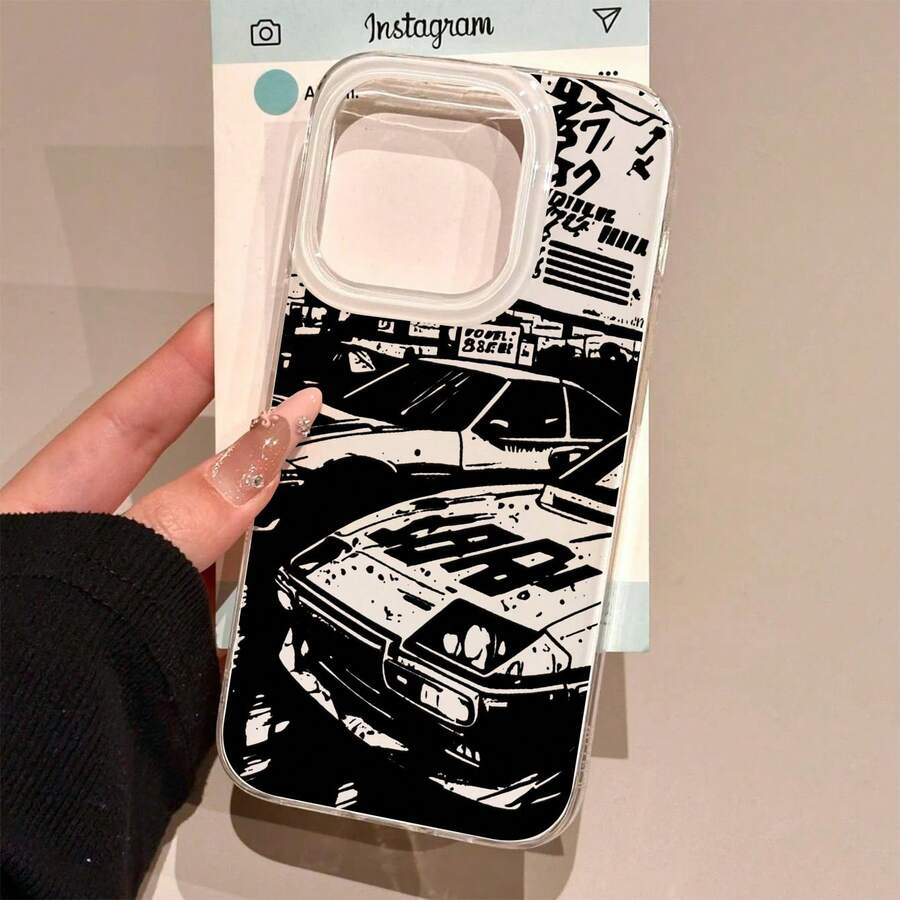 1pc Autumn Wind Car Racing Graphic Carved Hollow White IMD Thick Anti-Drop Printed Phone Case Suitable Compatible With Iphone 17/17 Air 16/ 16 Pro/ 16 Pro Max/ 16 Plus 15 XR /7/8 15 Pro Max/12 Pro Max/13 Pro Max/14 Pro Max 13 14 11 12P 14 P11 Hard Shell P12 Anti-Drop XS.XR /78P.78GES2 - White - View 1