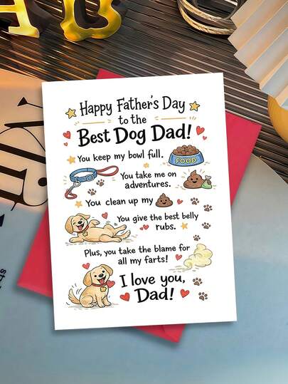 1 thiệp chúc mừng Ngày của Cha hài hước "Người cha tuyệt vời nhất" kèm phong bì - Món quà vui nhộn dành cho người yêu chó và chủ nuôi thú cưng, tấm thiệp tri ân hoàn hảo từ chú chó của bạn, trang bên trong để trống.