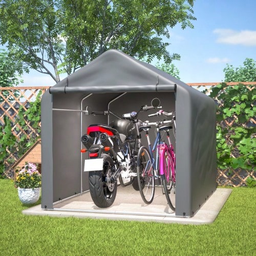Grey Bicycle Shelter/Tool Shed 160 X 220 X 165 Cm With Roll-Up Door - Waterproof PE Material - Grey - View 1