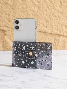 Ví đựng tiền xu hình ngôi sao ba chiều trong suốt, nhiều màu sắc, óng ánh, hình ngũ giác, có thể thay đổi màu sắc, dễ thương dành cho nữ, ví đựng tiền mini, ví đựng thẻ, ví du lịch, ví mùa hè dễ thương. - màu đen - Xem 3