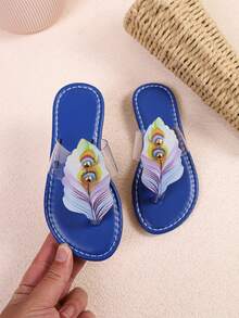 1双女童孔雀羽毛人字拖，新款夏季款式 - 藍色 - 查看 4