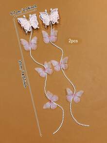 2pcs Pink Butterfly Tassel Hair Clips, Sweet Style Hair Accessories Suitable For Daily Use - Multicolor - View 9
