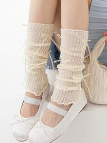 1 Pair Spring/Summer Thin Casual Fashion Daily Mesh Lace Trim Ballet Style Girl Mid-Calf Cream Lace Letter Leg Warmers - Multicolor - View 19