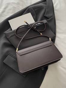 Fashionable Solid Color Asymmetrical Flap Vintage Minimalist Elegant Shoulder Bag - Coffee Brown - View 7