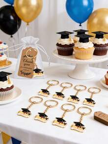 15pcs/Set Graduation Commemorative Keychain Set, Featuring Graduation Cap Design Elements Including Keychain, Mesh Bag And Card. Suitable For Graduation Ceremony, Theme Party And Graduation Party Gifts, Perfect Graduation Gift. - One Size Fits All - View 6