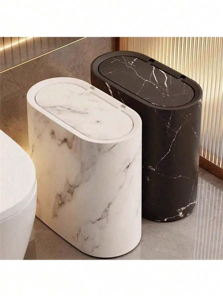 大理石纹理方形密封垃圾桶，带盖，按压式开启，适用于浴室、酒店、家庭、客房、厨房、客厅等场所，塑料材质，适合狭窄空间，节省空间设计，浴室垃圾桶，家居装饰，浴室装饰配件，厨房垃圾桶，浴室垃圾桶，情人节礼物