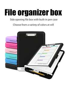 1pc Large Capacity File Storage Box - Personalized A4 Size, With Clipboard, Storage Function Clipboard, Nurse Essential, Pen Holder, File Clip, File Storage Box, 2-In-1 Learning Material Storage Box - Ultimate Organization And Information Classification - Office Desk Accessory, School Supplies - Document Box With Built-in Pen Holder - View 3