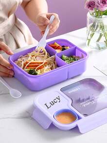Personalized Bento Box, Customized Plastic Compartment Lunch Box, Cartoon Cute Student Lunch Box With Dipping Sauce Container And Utensils, Microwave , Gift For Family, Friends And Students, Back To School - Multicolor - View 3