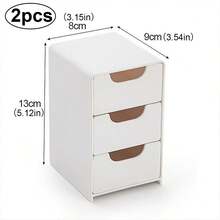 2pcs Small Acrylic Storage Organizer With Drawers, 3-Layer White Desktop Organizer For Office Supplies Mini Storage Box With Drawers For Desk, Desktop Makeup Drawer Jewelry Storage Box Visit The BTSKY Store - White - View 3