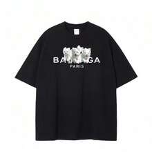 Graphic Cotton-Shirt Balenci New Cotton-Shirt| Cute Casual Short Sleeve Top| Oversized Soft Breathable Tee| High Quality Exactly Same One-To-One Reconstruction| Streetwear Basic Versatile Comfort Shirt| High-End Feel Y2K,Oversize Plus Size S To 5XL,Summer Tee - màu đen - Xem 9