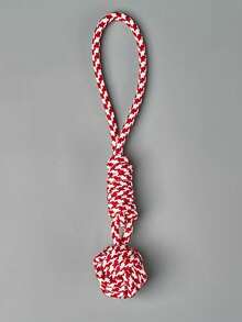 1pc Large Dog Chew & Tug Toy | Thick Braided Rope Ball With Red Striped Fabric Cover | Suitable For Puppy & Adult Dog | High Strength Interactive Tug-Of-War Training Toy - Multicolor - View 6