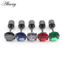 2 Pieces Surgical Stainless Steel 4 Prong Double Zirconia CZ Women Girl Ear Stud Cartilage Screw Earrings Piercing Jewelry - Stud Earring - View 2