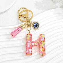 1个新款粉色26个英文字母钥匙扣，带邪眼流苏吊坠，可作钥匙链或包包挂饰 - 彩色 - 查看 21
