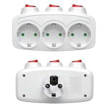 HITRENDS 1 ổ cắm điện tiêu chuẩn Đức với 3 ổ cắm điện AC, điều khiển công tắc độc lập, 16A 250V 3680W, màu trắng, thích hợp cho gia đình, du lịch, văn phòng để mở rộng nguồn điện. - Phích cắm loại EU E (220-240V) - Xem 12