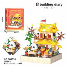 New Chinese Style Street Scene Building Blocks, Panda Small Shop Building Blocks Toy Set (With Base), Small Particle Building Blocks, Plastic Building Blocks Assembly Model Toys, Fun Ornaments Decorations, Souvenirs/New Year Gifts - Multicolor - View 10