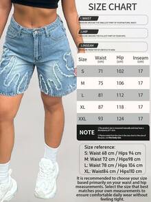 Quần short denim cạp cao rách, thiết kế gấu quần tua rua, khóa kéo và nút cài, có túi, kiểu dáng thường ngày và thời trang cho nữ mùa hè. - Rửa nhẹ - Xem 8