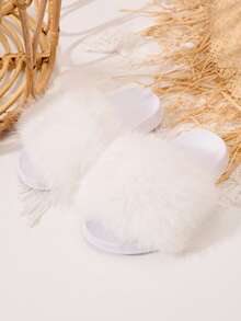 1 Pair Fashionable, Comfortable, Breathable And Versatile Plush Slippers For Girls, Suitable For Spring, Summer And Autumn - White - View 2