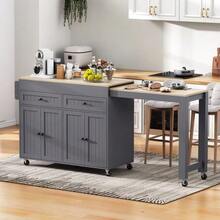 Kitchen Island On Wheels, Extendable Dining Area Kitchen Island With Worktop And Drawers, Mobile Freestanding Kitchen Island, Ideal For Kitchen And Dining Room - 灰色 - 查看 4