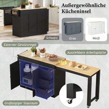 Kitchen Island On Wheels, Extendable Dining Area Kitchen Island With Spice Rack And Drawers, Mobile Freestanding Kitchen Island, Ideal For Kitchen And Dining Room - Black - View 7