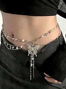 European And American Minimalist Butterfly Tassel Multi-Layer Beaded Waist Chain, Niche, Elegant, Fashionable, Elegant, Sexy Waist Chain, Ladies' Holiday Gift, Party Jewelry - Multicolor - View 1