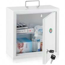 KYODOLED - clóset médico con bloqueo caja de bloqueo de medicamentos con llave gabinete médico de montaje en pared para almacenamiento  de medicamentos 10 x 4.7 x 10 pulgadas blanco - blanco - Ver 8