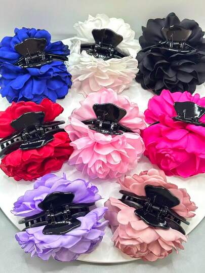 1个手工布艺花朵发爪夹，女士日常美发造型配饰