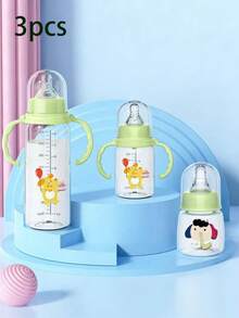 Bộ 3/2 bình sữa trẻ em bằng nhựa polypropylene bền chắc, chống rò rỉ, chống sặc, với thiết kế họa tiết động vật màu hồng và xanh dương trang nhã. - Nhiều màu - Xem 12