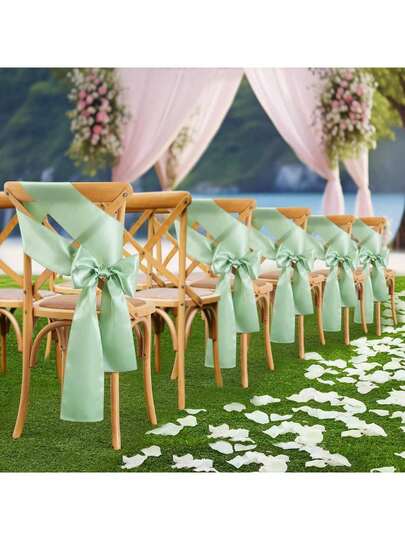 12 件套草绿色通用椅背套，带蝴蝶结，适用于圣诞节、感恩节、情人节、婚礼、宴会、酒店活动、订婚、周年纪念、生日派对、咖啡馆和其他场合（多种颜色可选）。