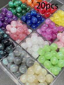 50pcs Dreamy Spring/Summer Galaxy Glitter Round Resin Beads, DIY Bracelet Jewelry Making Supplies - Multicolor - View 58