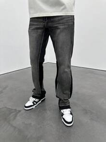 Jeans de mezclilla lavados con degradado de negro y gris, pantalones ajustados y elásticos de corte skinny para hombres - Negro - Ver 4