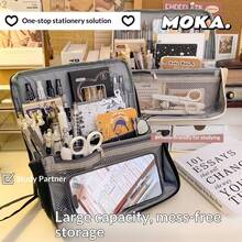 Estuche magnético de 33 piezas para lápices y artículos de papelería | Estuche para lápices de gran capacidad y alto valor para estudiantes | Bolsa de cosméticos portátil de varias capas, juego de regalo - Estuche magnético para lápices con base - Ver 3