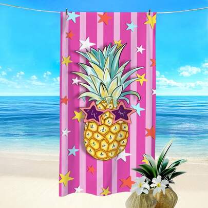 1 chiếc khăn tắm biển in hình quả dứa sọc hồng cánh sen, siêu thấm hút, nhanh khô, mềm mại và nhẹ, vật dụng cần thiết lý tưởng cho bãi biển (kích thước rất nhỏ 40*80CM)