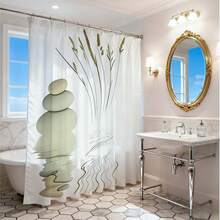 1件禅意石纹浴帘，简约水疗风格，以堆叠的石头和草倒映在平静的水中，营造日式禅意花园般的浴室装饰效果。防水面料浴帘，打造自然健康浴室氛围。 - A - 查看 4