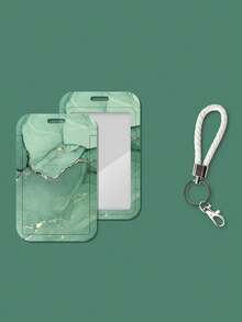 1 Pc Exquisite Marble Texture ID Card Holder With Metal Key Ring Plastic Sliding Card Holder Meal Card Bus Card Work Card Access Control Multi-Function Protective Cover - Marble-patterned Card Holder - View 15