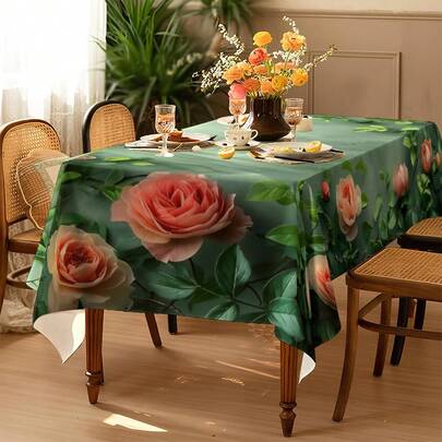 1 chiếc khăn trải bàn in họa tiết hoa cổ điển - 100% polyester, hình chữ nhật, dệt, thích hợp cho nhà bếp, phòng ăn, tiệc tối, dã ngoại, hẹn hò, đám cưới, trang trí tiệc theo chủ đề, sử dụng trong nhà và ngoài trời.