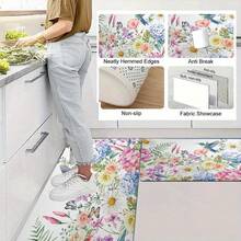 1pc Watercolor Floral Hummingbird Print Kitchen Floor Mat Set Polyester Absorbent Non-Slip Waterproof Oil-Proof Stain-Resistant Easy To Clean Washable For Kitchen Sink Laundry Room Decor - 16*24inch/(40*60cm) - View 8