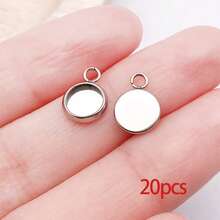 20pcs Stainless Steel Round Pendant Trays Flat Round Bezel Pendant Trays Round Settings Charms For DIY Earrings Necklace Pendants Jewelry Making - Silver - View 16